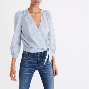 Madewell Indigo Stripe Wrap Top, Sz XXS